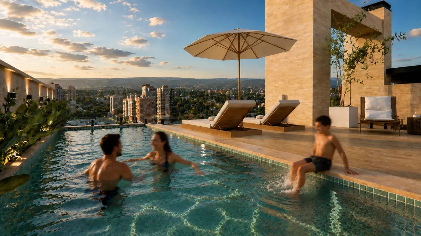 Piscina con vista a la ciudad